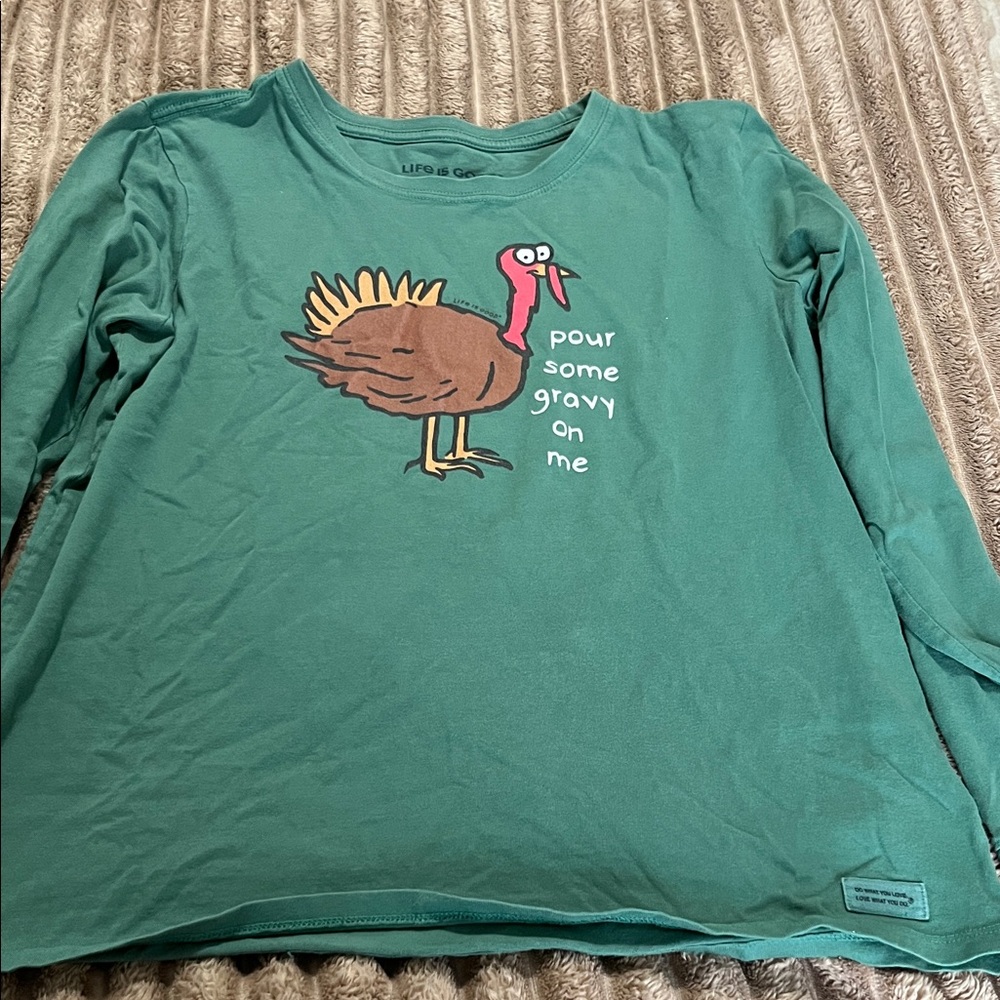 Life Is Good Teal Turkey Graphic Long Sleeve Shirt